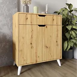 Комод в гостиную с белыми ножками М-ЗОН Борн 750 Дуб Артизан (MZN-031040)