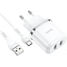 Адаптер сетевой Hoco N4 Aspiring dual port charger set 2USB Type-C кабель белый