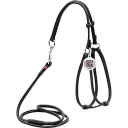 Шлея с поводком для собак Waudog Glamour, кожаная, круглая, с QR паспортом, 42-60х46-64х0,6/105 см, черный (34021)