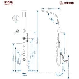 Душова панель Corsan Snake black LED з термостатом S002TBLLED, Чорний матовий - мініатюра 5