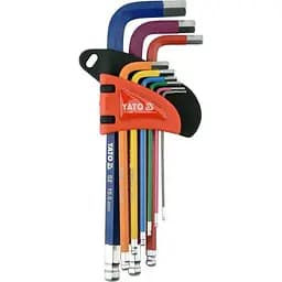 Ключі шестигранні з кулькою Yato М1.5-10 мм Г-подібні HRC 58-62 S2, 9 шт. (YT-05632)