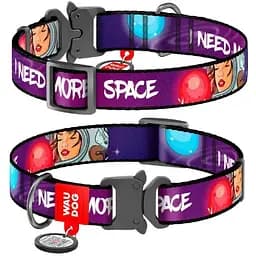 Нашийник для собак Waudog Nylon нейлоновий з QR-паспортом малюнок Більше космосу Розмір XL