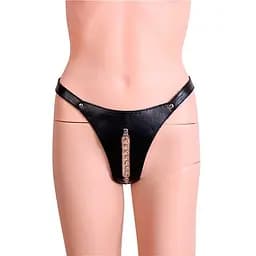 Жіночі BDSM стрінги з прорізом та декоративним ланцюжком S/M/L Чорний K000443