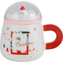 Чашка новогодняя Olens 8030-299-1 Снежный праздник с крышкой керамика 360 мл Белая