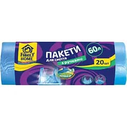 Пакеты для мусора Family Home с ручками 60 л голубые 20 шт.