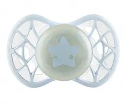 Силиконовая симметричная пустышка Nuvita Air55 Cool Star, светится в темноте, 0+ мес., светло-голубой (NV7065GA)