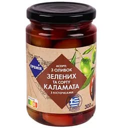 Ассорти Премия зеленых оливок и каламата 300 г