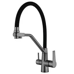 Змішувач для кухні на дві води з гнучким виливом Mixxus FUL-021 graphite MI6115 Графит