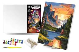 Картина за номерами Qbee Світанок у горах з дерев'яною підставкою 40x50 см QB900-048