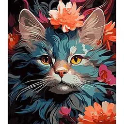 Набор для росписи по номерам Strateg Кошачья цветочная грация на черном фоне 40 х 50 см (AH1105)