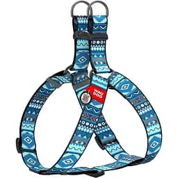 Шлейка для собак Waudog Nylon с QR паспортом, рисунок "Этно синий", пластиковый фастекс, XL