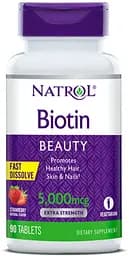 Вітаміни та мінерали Natrol Biotin 5000 mcg, 90 таблеток - полуниця