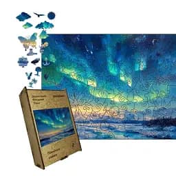 Дерев'яний фігурний пазл Північне Сяйво, А4, Дерев'яна коробка 100 елементів