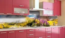 Вініловий кухонний фартух Гори в серпанку наклейка для кухні луг Природа Зелений 60х250 см Happy Pocket Z181440 - мініатюра 3