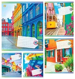 Тетради ученические 48 листов клетка Твердая Цветные города, 10 шт. в упаковке