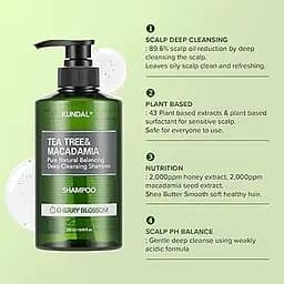 Шампунь для волосся Kundal Tea Tree & Macadamia Deep Cleansing Shampoo Cherry Blossom проти лупи з ароматом вишневого цвіту натуральний 500 мл - мініатюра 2