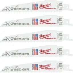 Полотно для шабельних пил WRECKER MILWAUKEE, 150х3,6/2,3мм, (5шт), (метал, деревина з цвяхами)