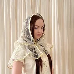 Палантин для жінок в церкву жіноча мереживна гіпюрова хустка для храму на хрестини мамі, обряду вінчання Ажур - 1 80*120 см Betis золотистий