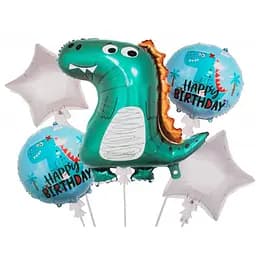 Фольгированный шарик JS Balloon фигура "Dino party" 5 шт наполнение воздухом или гелием для тематических вечеринок Разноцветный