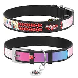 Нашийник для собак шкіряний Waudog Design з QR-паспортом "Харлі Квін" Ш 12 мм Д 18-24 см чорний