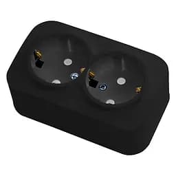 Розетка HOROZ ELECTRIC Eva, подвійна накладна з заземленням, чорна