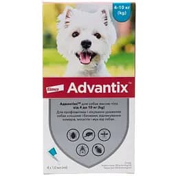 Краплі Elanco (Bayer) Advantix від бліх і кліщів для собак від 4 до 10 кг 4 піпетки