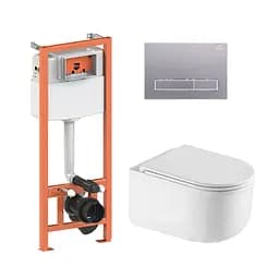 Подвесной унитаз Qtap Taurus Ultra Quiet + инсталляция Qtap Nest 4 в 1 (линейная клавиша Satin), Белый