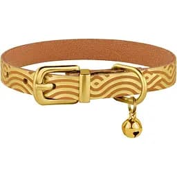 Ошейник для кошек BronzeDog Barksi Classic Волна кожаный одинарный с золотым тиснением 2XS 18-25х1 см горчичный