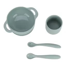 Набор силиконовой посуды OldBro GreenIce силиконовая тарелка на присоске, кружка и приборы, 4 предмета