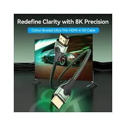 Кабель мультимедійний HDMI M to HDMI M 1.0m 8K ultra thin cotton braided green Vention (ALOGF) - мініатюра 4