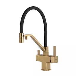Смеситель для кухни под фильтр с гибким изливом золото Frap G4395-63 Черный/золото
