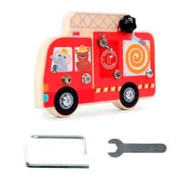 Дерев’яна розвиваюча іграшка Бізіборд автобус, викрутка, болти, шурупи, кріплення, Limo Toy MD1522