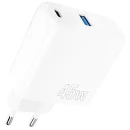 Сетевое зарядное устройство Proove Silicone Power, белое, 45 Вт, 1xType-C (25 Вт, PD3.0) / 1xUSB (20 Вт, QC3.0) (WCSP45110002)