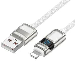 Дата кабель Hoco U137 Line with display USB to Lightning 2.4A/12W (1.2m) White - мініатюра 2