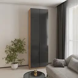 Шафа 2-дверна з антресоллю MebelStar Оскар Gloss BL-B, блок шухляд+полиці 80x52x260 см Дуб тахо/Чорний (MBS-5381)