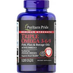 Жирні кислоти Puritan's Pride Triple Omega 3-6-9 Fish Flax & Borage Oils Maximum Strength 120 капсул