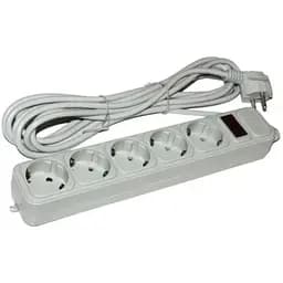 Фильтр сетевой Maxxter, 5 розеток, 3 м, Grey, 10А, до 2.2 кВт, выключатель, заземление, 3x0.5 мм² (SPM5-G-10G)