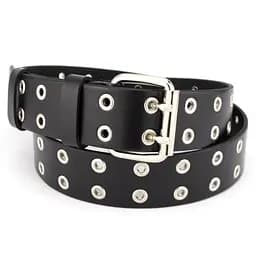 Ремень кожаный унисекс с люверсами черный JK-4035 (125 см)