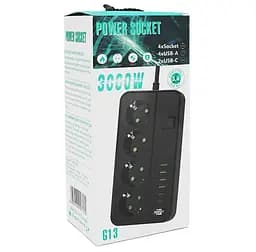Сетевой фильтр-удлинитель Voltronic G-13H, 3000W, 4 Socket + 4 USB 3,2А + 2 Type-C + таймер, 2м, Black - мініатюра 5