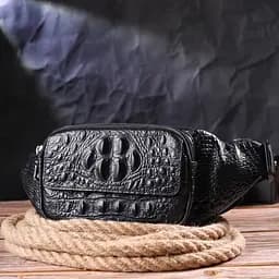 Стильна поясна сумка з натуральної шкіри з фактурою під крокодила 21297 Vintage чорна - мініатюра 6