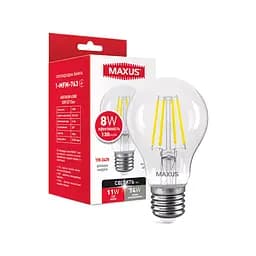 Лампа світлодіодна філаментна Maxus A60 FM 8W 4100K 220V E27 Clear