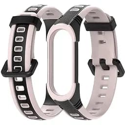 Ремешок для фитнес-браслета MiJobs для Xiaomi Mi Band 5, 6, 7 Sport 2 бледно розовый с черным