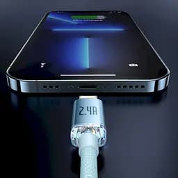 Кабель Baseus Crystal Shine Series Fast Charging Cable USB to Lightning 2.4A 1.2m CAJY001103 Blue - мініатюра 7