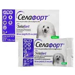 Краплі на холку KRKA Селафорт від зовнішніх і внутрішніх паразитів для собак вагою 2,6-5 кг №1