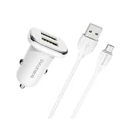 Автомобильное зарядное устройство для Borofone BZ12 2 USB белый + кабель USB to MicroUSB