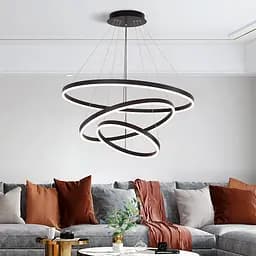 Подвесная люстра в черном корпусе на три кольца 80, 60 и 40 см Ст. MJ 93-800+600+400 BK Line F