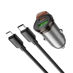 Автомобільний зарядний пристрій Hoco NZ16A USB/Type-C 43W PD QC 25W metal grey + кабель Type-C to Lightning - мініатюра 3