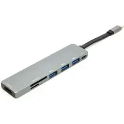 Концентратор PowerPlant USB 3.1 Type-C to USB Hub HDMI Card Reader (SD micro SD) (CA912094)