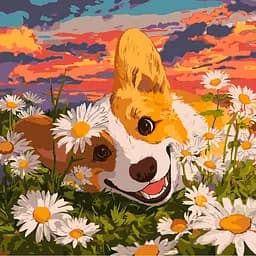 Набір для розпису за номерами Коргі в ромашках 40x40 см (KHO6798)