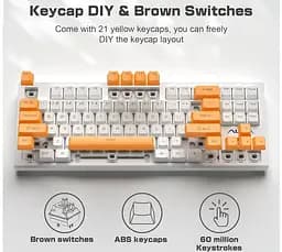 Клавиатура игровая механическая Aula Mechanical F-3032 White keycaps + 21 Yellow keys KRGD Brown - мініатюра 5